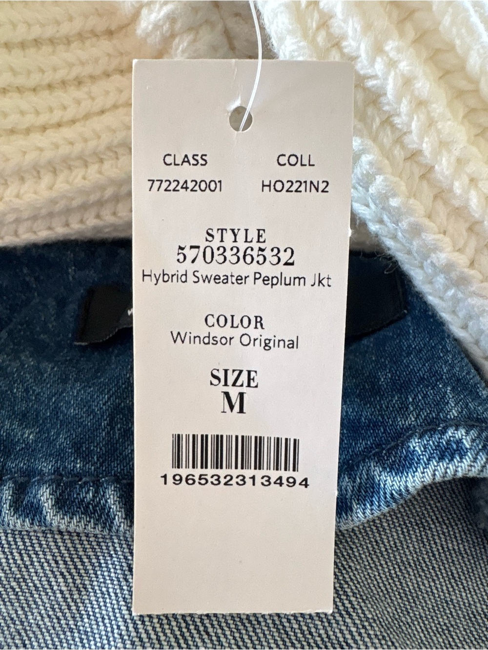 White House Black Market Hybrid Sweater Peplum Denim Jacket Medium NWT - Picture 6 of 8